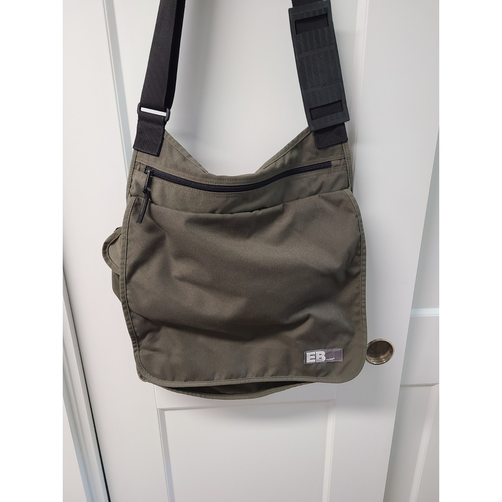 Eddie Bauer Messenger Bag Olive Green Black Laptop Shoulder Crossbody Bag